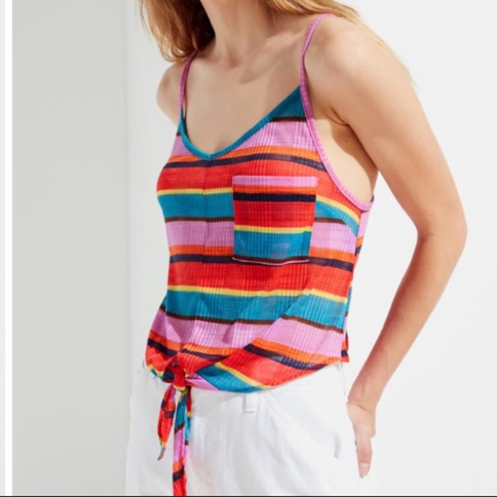 URBAN OUTFITTERS Tank Top Cami - QUINN STRIPED TIE B Neck Tie Waist CAMI